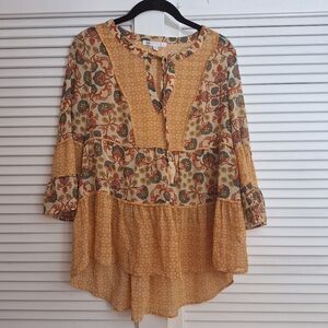 DR2 Orange Ruffled Women's Blouse